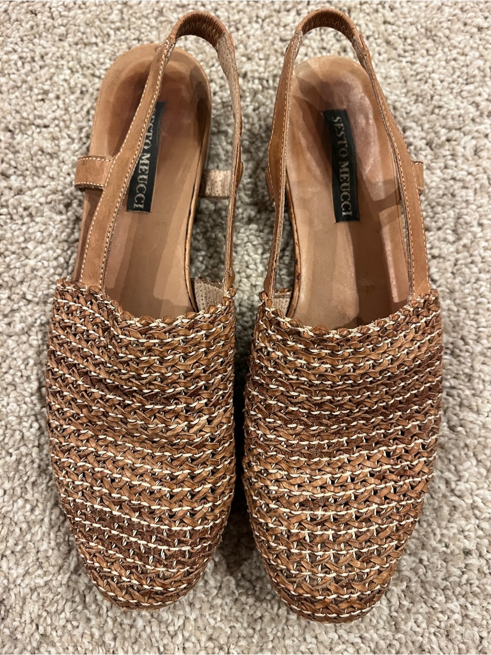 Vintage Sesto Meucci Women's Woven Slingback Flats in Brown